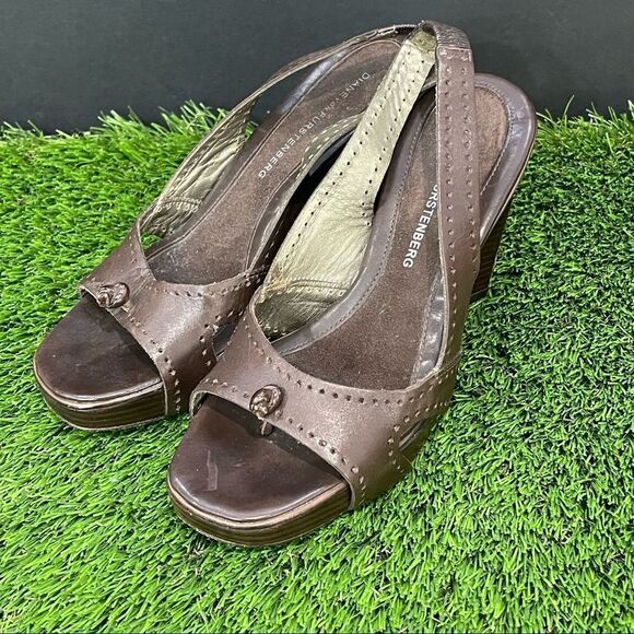 Diane Von Furstenburg Wood Heel Slingbacks - Picture 1 of 7